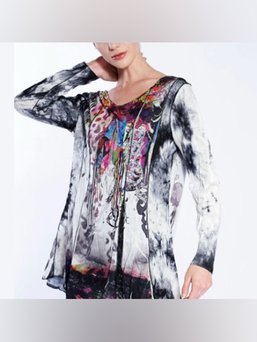 Feratelli Abstract Multicolor Sheer Tunic Top